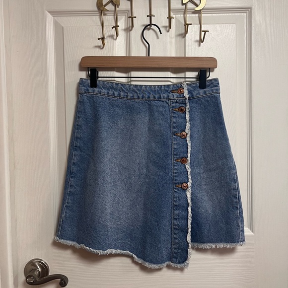 Zara Dresses & Skirts - Zara Asymmetrical Denim Skirt with Button Detail